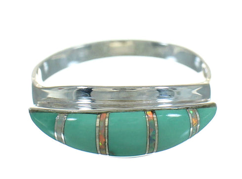 Turquoise Opal Inlay And Genuine Sterling Silver Ring Size 8-3/4 RX84966